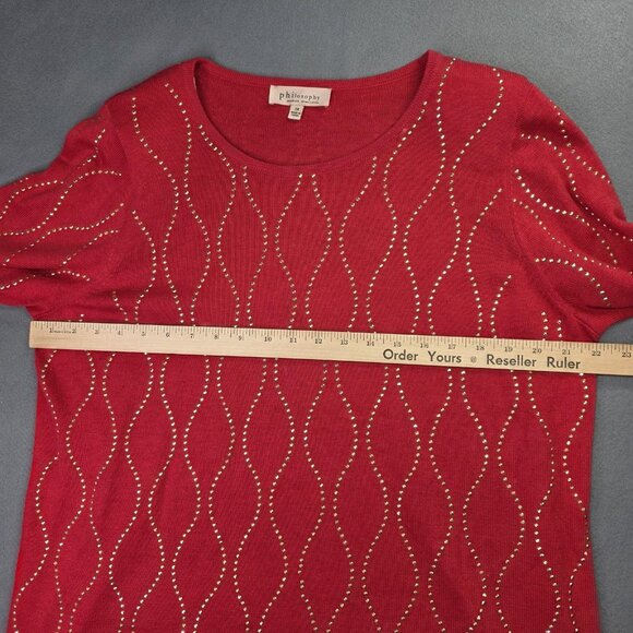 Philosophy Sweater Womens 1X Red Studded Pullover Cashmere Blend Boho Office Top - Picture 8 of 12